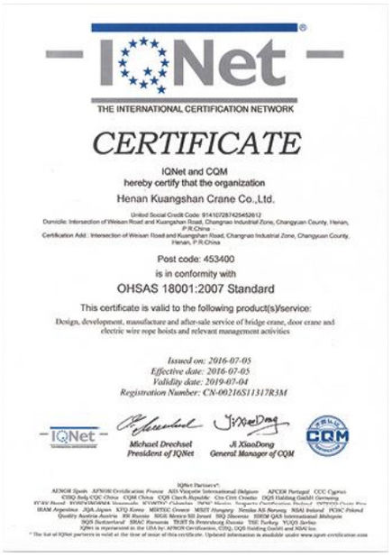 China Henan Dowell Crane Co., Ltd. Certificaten